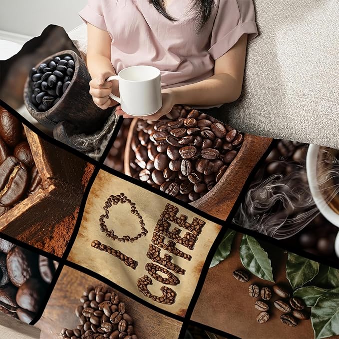 Coffee Blanket for Women, Coffee Lover Fleece Blanket Gifts for Mens, Warm Cozy Soft Flannel Stuff for Bed Sofa Couch 80" x 60"