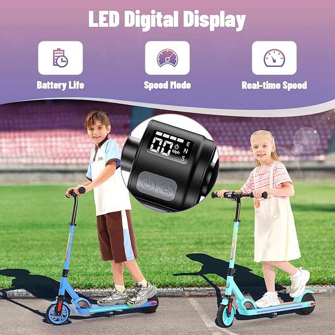 Caroma Electric Scooter for Kids Ages 6-14, 250W/180W/150W Motor & 15 Mph, 85 Mins Ride Time, Adjustable Height & Speed, LED Display, Kids Electric Scooter, Best Gifts for Boys & Girls