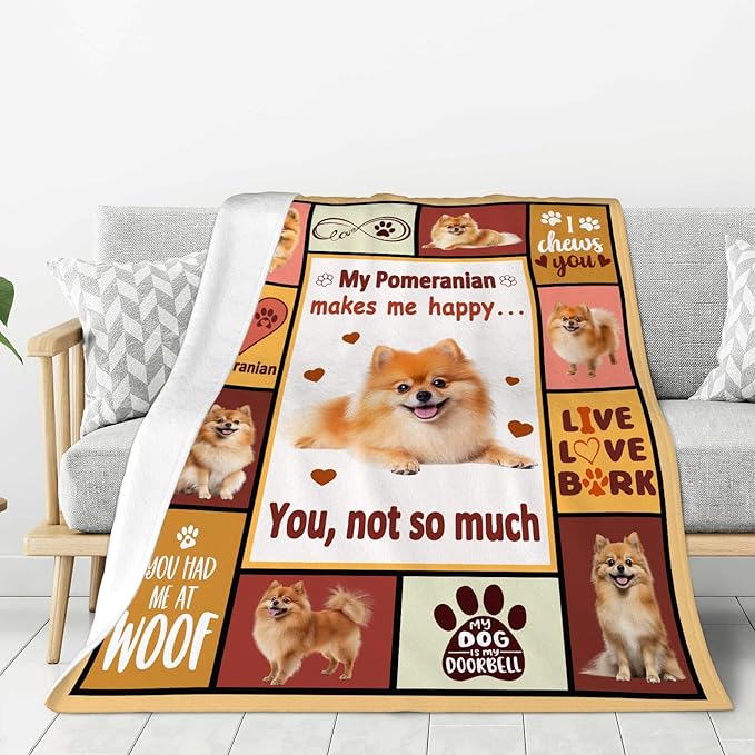Pomeranian Gifts Blanket, Pomeranian Throw Blankets, Dog Mom Gift for Women Men Boys Girls Lover Adult Cozy Fleece Flannel Bedding Stuff Animal Plush for Couch Sofa Bed Decor 60"X50"