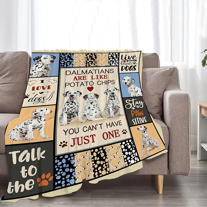 Dalmatian Dog Blanket Spotted Dog Lovers Throw Blankets for Girls Boys Stuff Animal Plush Cozy Flannel Fleece Ultra Soft Fuzzy Party Blanket for Bed Couch Sofa 60"X50"