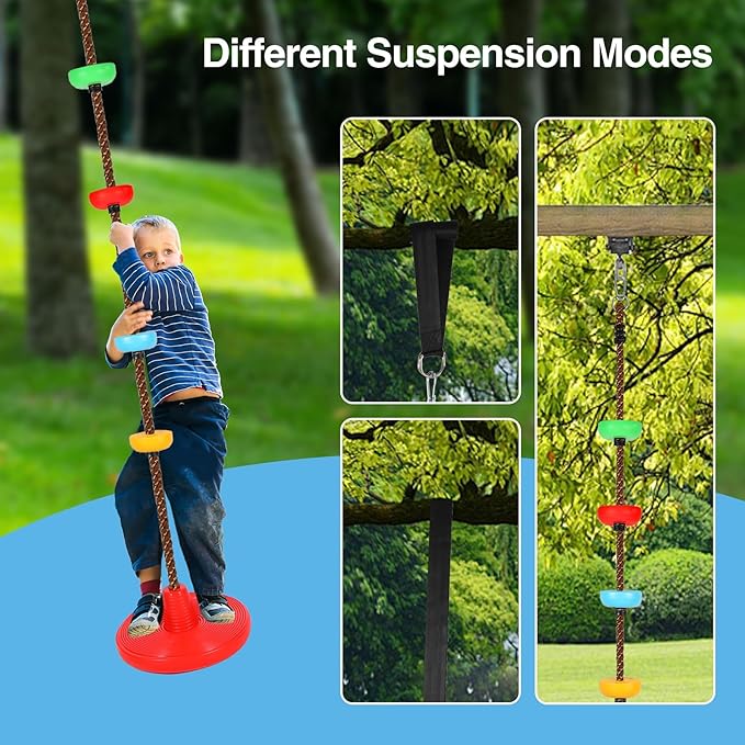 REDCAMP Climbing Rope Swings and Rope Ladder Cambo for Trees, Heavy Duty Plastic Disc Swing Seat for Kids with Hanging Strap and Snap Hooks
