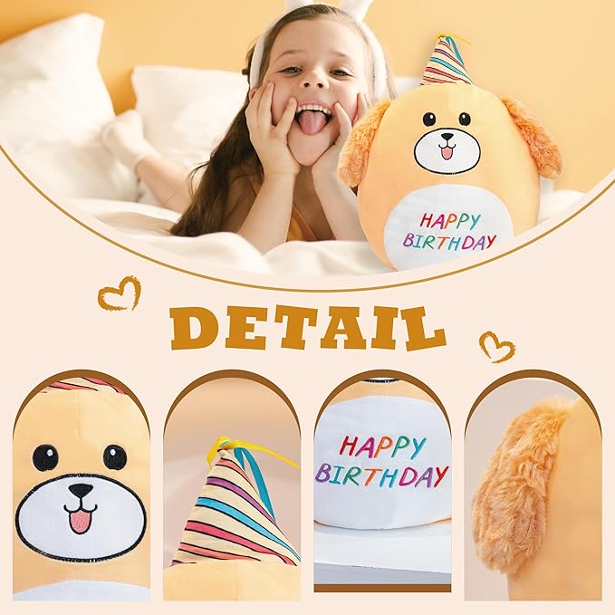 16.5” Birthday Dog Plush Pillow Toy Corgi Soft Stuffed Animal Plushies Cute Dog Birthday Decoration Birthday Gifts Happy Plush for Boys and Girls Toddlers