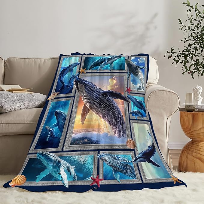 Orca Blanket Ultra Soft Cozy Killer Whale Throw Blanket Fleece Fuzzy Plush Marine Life Lovers Whales Decor Gifts for Women Girls Adults Couch Sofa 50"x40"