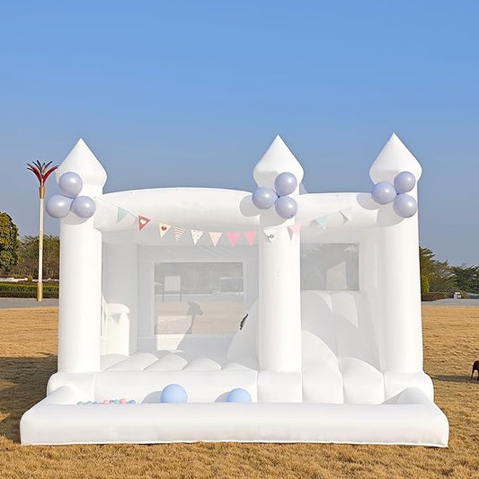 13FTx13FT Oxford White Inflatable Bounce House Big Castle with Ball Pit and Slide Bounce House for Kids 3-12 Indoor and Outdoor Bouncing Castles with Hair Dryers Birthday Parties Wedding Decorations