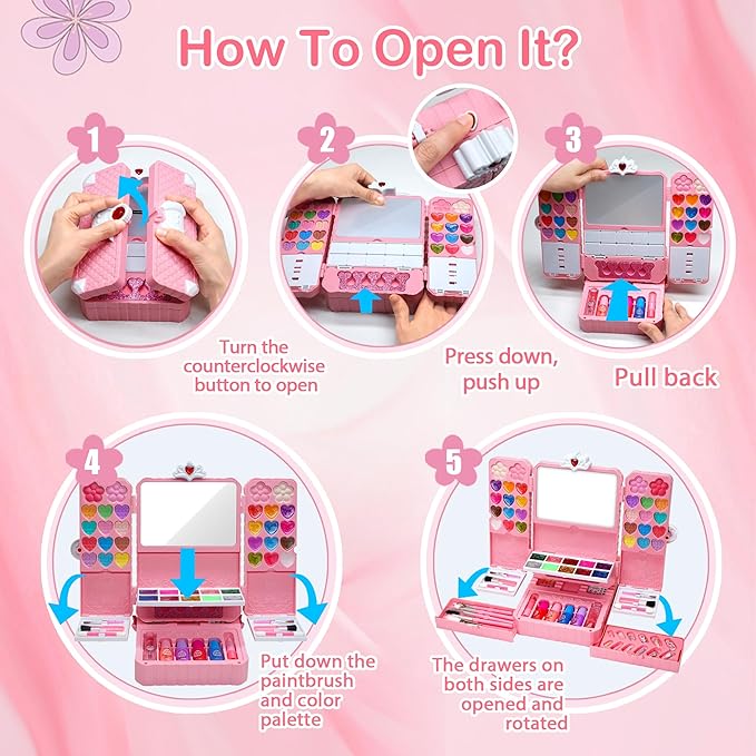 Kids Makeup Sets for Girls Toys - 74PCS Washable Makeup for Kids with Mirror, Real Dressing Table with Stand, Princess Play Makeup Kit Perfect for 3 4 5 6 7 8-12 Year Old Girls Birthday & Christmas