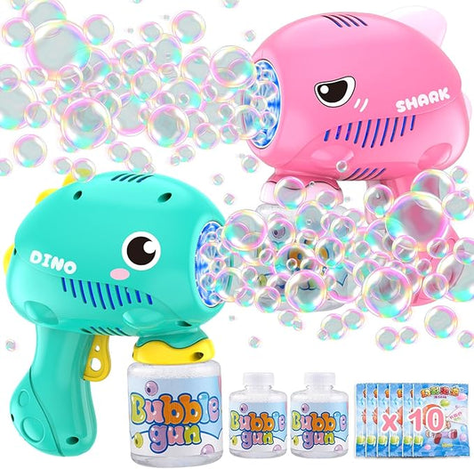2 Pack Bubble Gun Machine for Kids, Automatic Light Up Bubble Blower with 2 Bottles 10 Bags Refill Solution, 10 Holes Bubble Guns Blaster for Toddlers, Outdoor Toys Gifts, Wedding Party Favor
