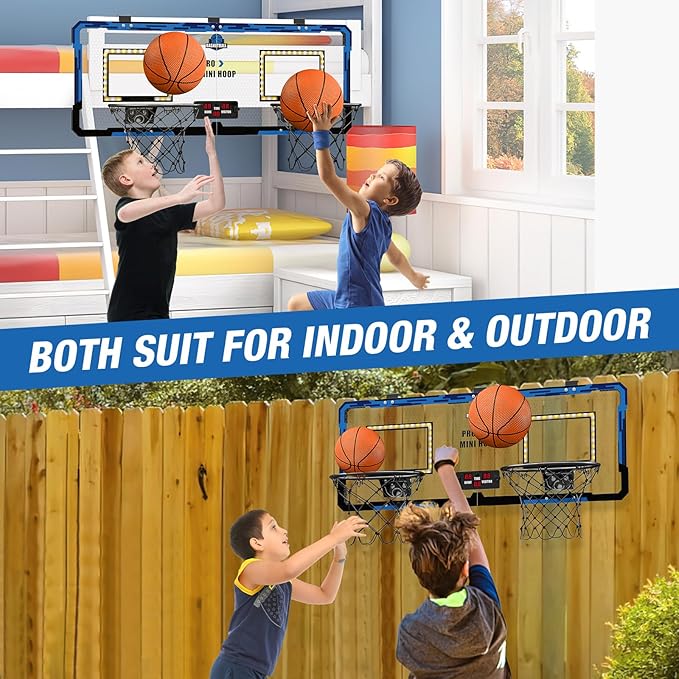 2 Player Basketball Game, Dual Shot Over The Door Mini Basketball Hoop Indoor with Scoreboard & LED, Basketball Toy Gifts for Kids Boys Girls Adults, Suit for Bedroom/Office/Outdoor/Pool, Blue