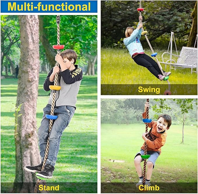 12 Rock Climbing Holds for Kids Climber,6.56FT Climbing Rope Swing and 6 Sturdy Ratchets Straps for Kids Tree Climbing,Tree Climbing Kits for Outdoor Obstacle Training,Black