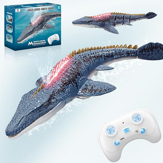 Remote Control Mosasaurus Dinosaur Toys for Boys Kids, Rechargable Swimming Pool High Simulation Toys, Electric RC Sea Monster with Light & Spray Water Birthday Gift for Ages 3 4 5 6 7 8 9