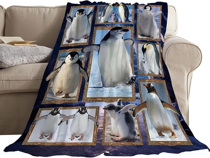 Penguin Blanket Fleece Soft Warm Plush Penguins Throw Blanket Lightweight Plush Fuzzy Cozy Cute Penguin Blankets for Lover Kids Adult Suitable for Couch Sofa Bed 60"X50"