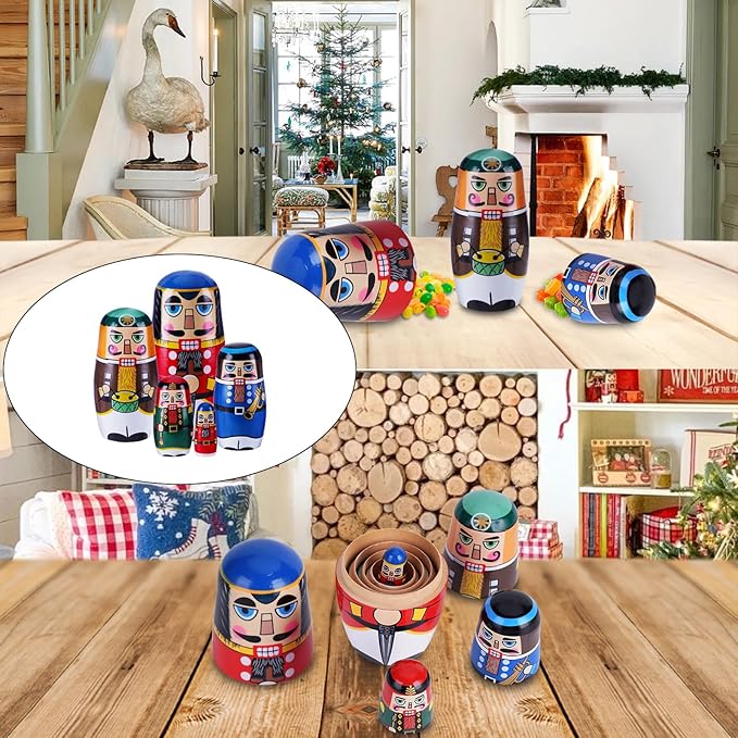 Chirstmas Russian Nesting Dolls, 2 Pack Wooden Handmade Nested Set Matryoshka Dolls, Russian Stacking Dolls Toys for Kids Toddlers Happy Chirstmas Home Decoration Gift(Santa Nutcracker)