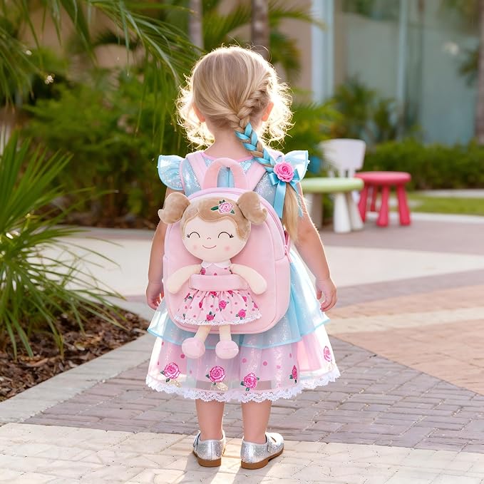 Gloveleya Toddler Backpack Baby Girl Gift Plush Bag Diaper Bag Plush Printed Flower Roses Backpack