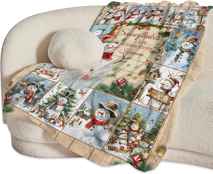 Snowman Blanket Christmas Throw Blanket Cozy Plush Fleece Flannel Holiday Blankets Lightweight Fuzzy Gifts for Girls Boys Women Men 80"X60"