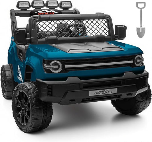 24V Ride on Toys for Big Kids, 2 Seater Electric Car w/22'' Large Seat, Remote Control, Shovel, 4X200W Engines, 4WD/2WD Switchable, Truck Bed Storage, Ride On Truck Toy for Boy Girl, Blue
