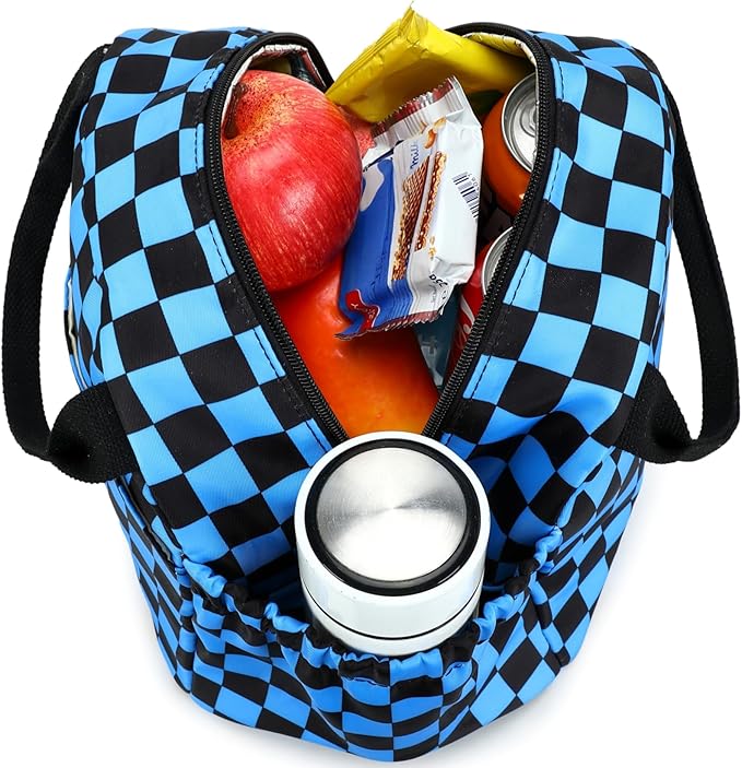 Lunch Box Kids Insulated Lunch Bag Large Reusable Leakproof Cooler Lunch Bags for Boys Girls School Travel Picnic (Blue Check)