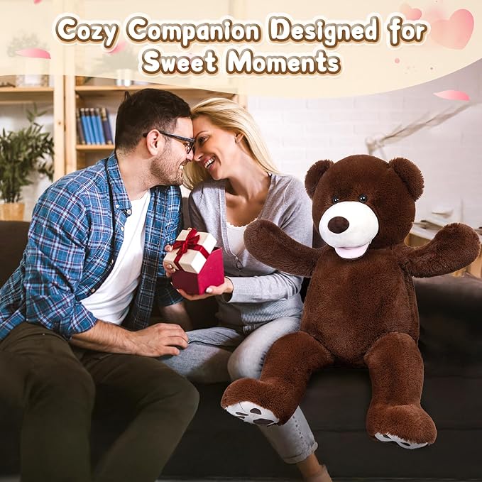 MorisMos Giant Teddy Bear, 39inch Large Stuffed Animals with Big Footprints Plush Stuffed Bears Gift for Kids, Dark Brown