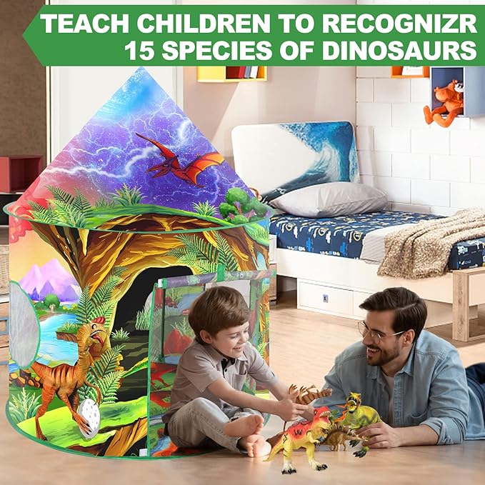 Dinosaur Kids Play Tent Boys Girls Indoor Outdoor Pop Up Tents Foldable Toddler Baby Playhouse Child Playroom Children's Pretend Party Toy Fort House Birthday Gift Camping Games Supplies