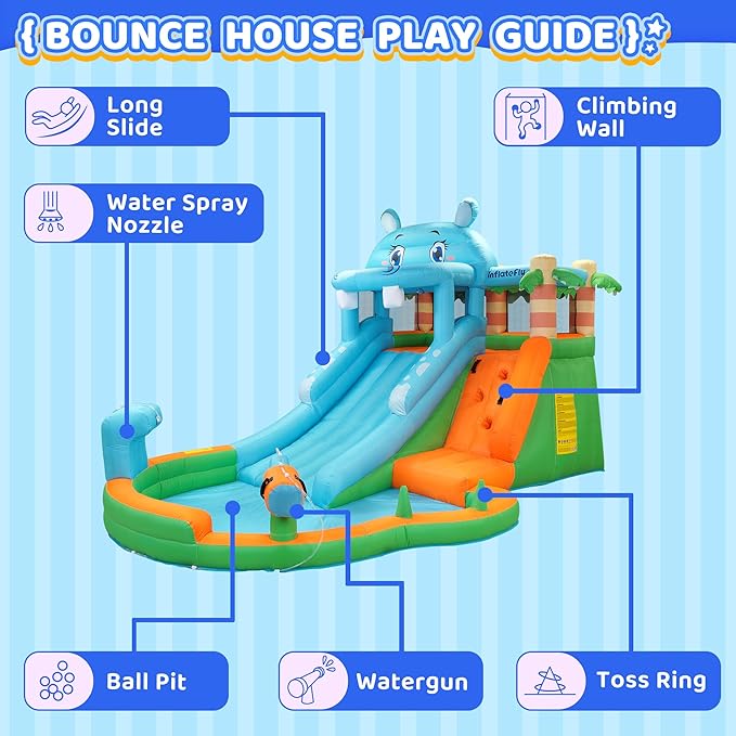 Inflatable Bounce House for Kids, Playhouse Castle with Blower, Water Slide Bounce House for Toddlers Wet and Dry