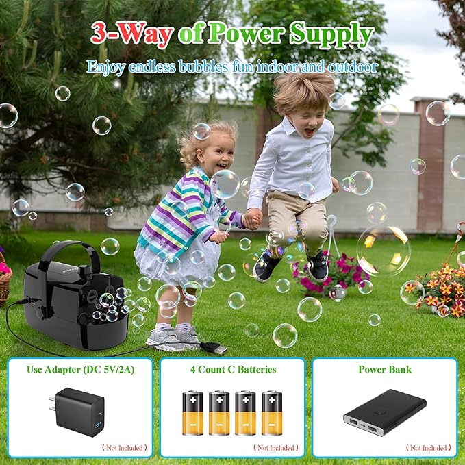 Bubble Machine, 3-in-1 Bubble Maker, Automatic Bubble Blower with 3 Bubble Wands, 8000+ Colorful Bubbles for Kids Toddlers, Operated by Plug-in or Batteries for Indoor Outdoor Birthday Party