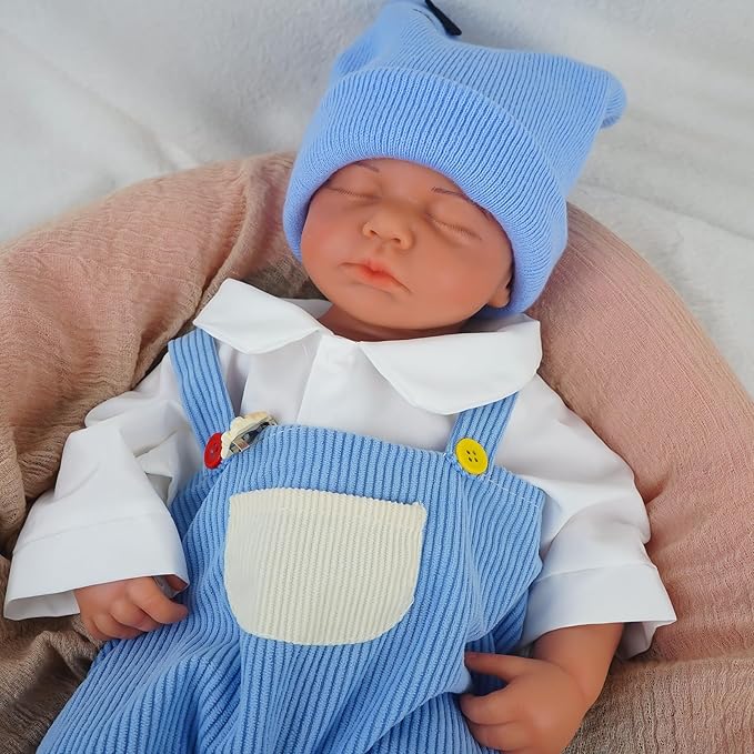 18.9 in Full Silicone Reborn Baby Dolls, 1:1 Lifelike Newborn Dolls Non Vinyl Realistic Reborn Toddler Dolls Boy Washable Sleeping Doll