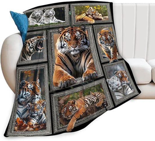Tiger Blanket Wild Animal Throw Blanket Cozy Plush Fleece Flannel Tiger Stuff Blankets Lightweight Fuzzy Gifts for Girls Boys Women Men 50"X40"