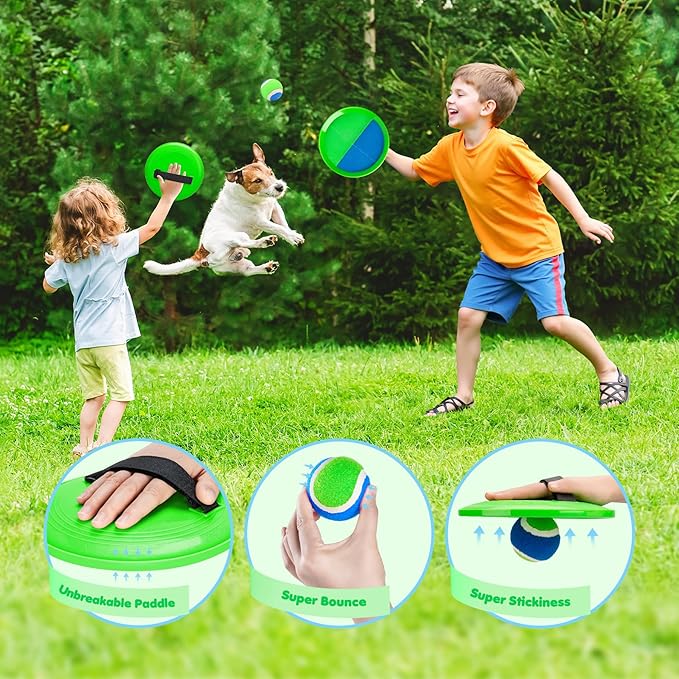 Toss and Catch Ball Set for Toddlers Kids Adults - 4 Pack - Beach Toys Pool Toys Outdoor Yard Games for Family- Sturdy & Water-Resistant - Classic Gift for Boys Girls 3 4 5 6 7 8 9 10 11 12+ Years Old