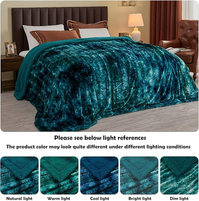 NEWCOSPLAY Super Soft Faux Fur Throw Blanket for Couch Tie-dye Dark Teal Sherpa Fuzzy Plush Warm Blanket for Sofa Bed (Tie-dye Dark Teal, Throw(50"x60"))