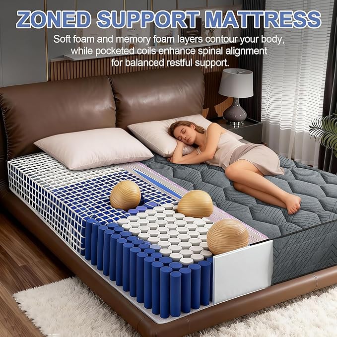 12" Full Hybrid Mattress, Memory Foam Hybrid Mattress in a Box with Pocket Springs for Motion Isolation Pressure Relief, Medium Firm Ideal for Guest Room or Apartment, Grey