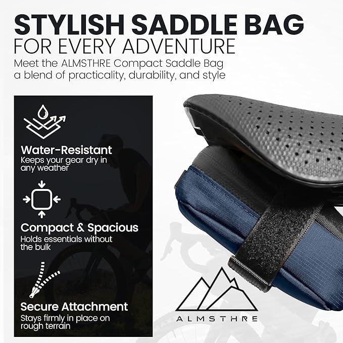 Compact Bike Saddle Bag – Cosmic Blue | 0.3L Bike Seat Bag (3" x 4.25" x 1.25") | Water-Resistant Ripstop, Waterproof Zipper, Internal Pocket | Durable Under Seat Storage