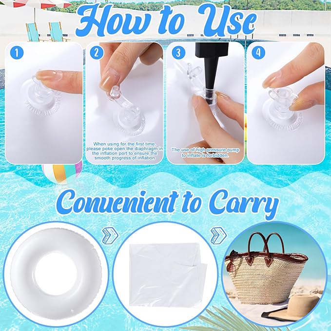 6 Pcs Inflatable Pool Float White Swimming Ring Pool Floats Adult Inflatable Tube Toy for Man Women Summer Vacation Beach River Bachelorette Wedding Party Supplies