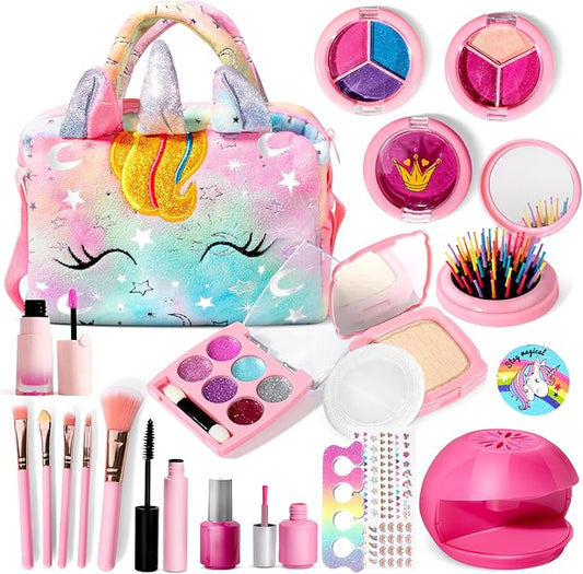 ULOVEME Kids Real Makeup Kit for Little Girls - Real, Non Toxic, Washable Make Up Toy - Umicorn Toys Gift for 3 4 5 6 7 8 9 10 12 Years Old Girls Birthday (Rainbow Umicorn)