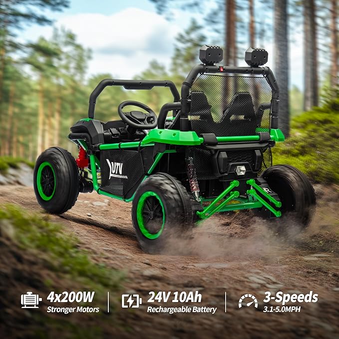 24V Kids UTV, 4WD 2 Seater Ride-on Toy Electric Car for Big Kids with Remote Control, 2WD/4WD Switchable, 4x200W Motor - Army Green