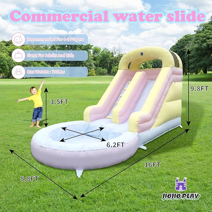 16FT Inflatable Water Slide 100% Thickened PVC Waterslide up Water Slides for Backyard Inflatable Water Park for Adults and Kid's with Slide/Water Pipe/Blower