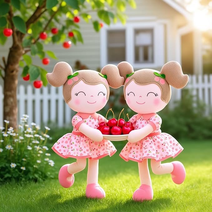 Gloveleya Baby Doll Girl Gifts Plush Toys Soft Dolls Baby Gifts Cherry Girl Pink