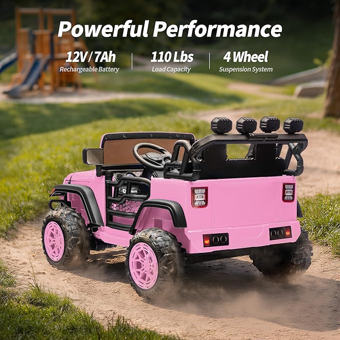 2 Seater Ride on Electric Car, 12V Ride on Toy Car for Kids 4-8 w/Remote Control, EVA Tires - Light Pink