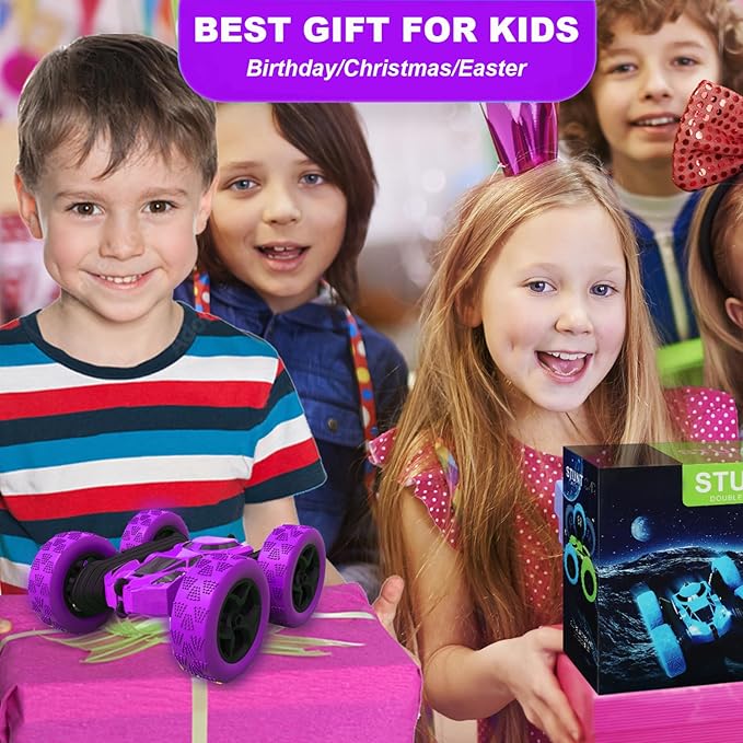 Remote Control Car for Kids, 360° Spinning RC Stunt Car with Lights, 4WD Electric Off-Road Vehicle, 2.4GHz Rechargeable Toy Cars for Boys Girls Age 6 7 8 9 10 11 12, Birthday