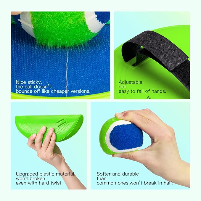 EVERICH Upgraded Toss and Catch Ball Game Set - Indoor and Outdoor Games for Kids 3-12, Beach Sand Pool Water Toy Includes 2 Paddles 2 Sticky Balls, Great Birthday Easter Gifts for Boys Girls