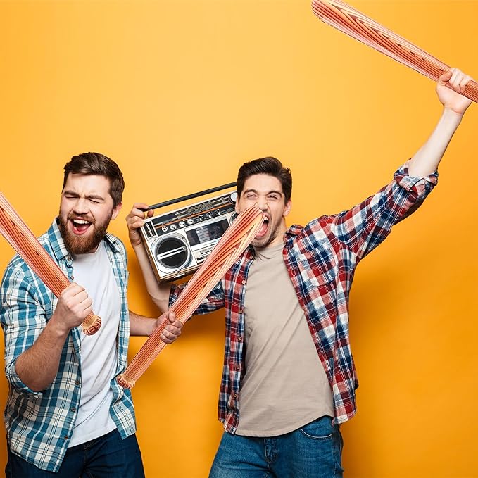 24 Pack 31.5 inch Inflatable Baseball Bat Wood Pattern Blow up Baseball Bat Inflates for Pool Summer Beach Carnival Birthday Baseball Party Favors