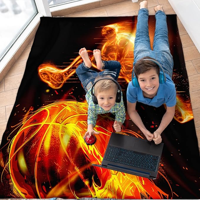 Basketball Blanket for Boys, Kids Blanket, Cool 60 x 50 Inches Lightweight Throw Blanket for Basketball Lovers, Warm Cozy Throw Blanket for Living Room, Bed, Sofa, Office