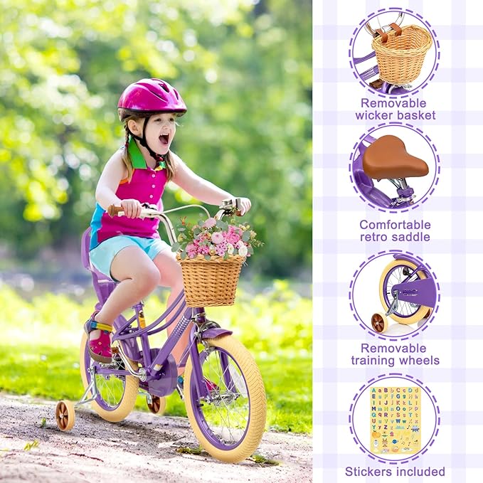 XJD Girls Bike for Toddlers and Kids Ages 2-12 Years Old,12 14 16 Inch Kids Bike with Training Wheels & Basket