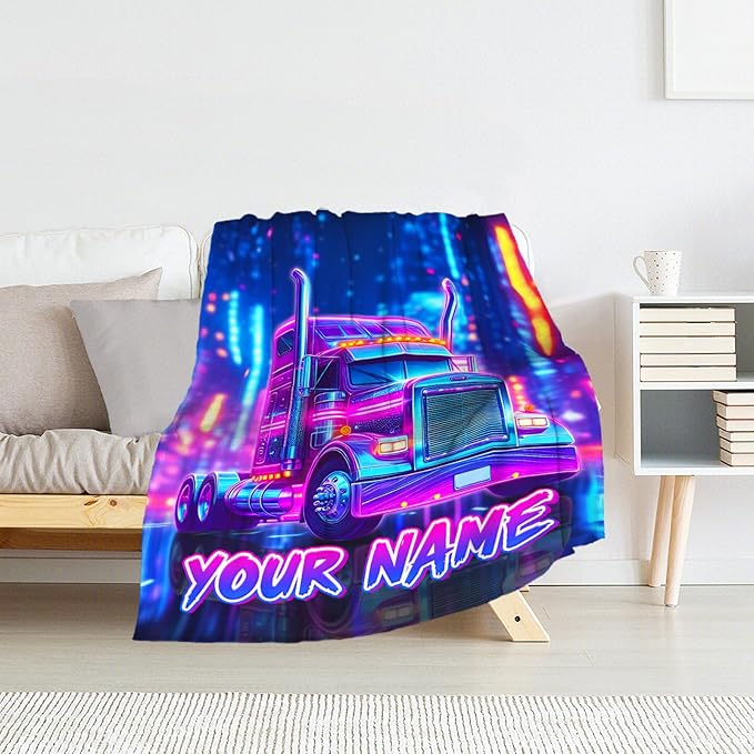 Custom Blanket for Truck Lovers - Fuzzy Adult Blanket Gift - Comfortable Throws for Bed, Living Room