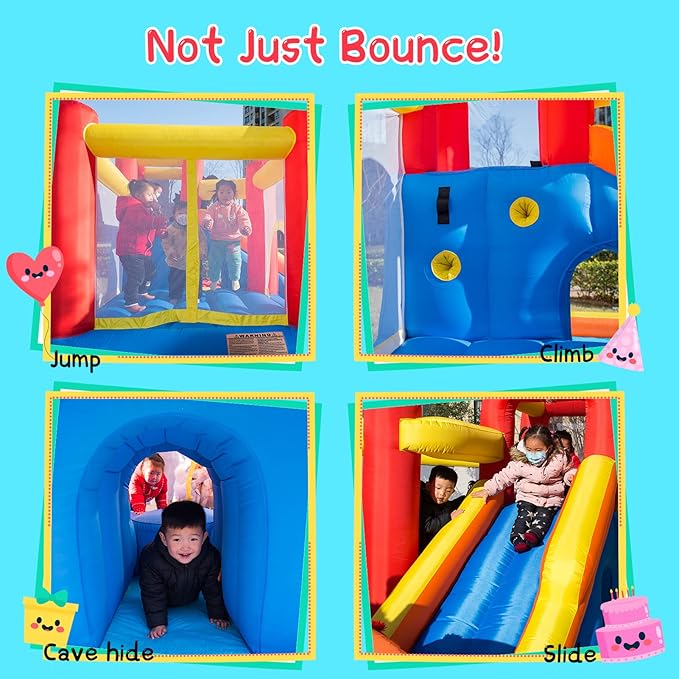 Baralir Inflatable Bounce House Water Park with Long Water Slide & Large Splash Pool Fits 5 Kids, Endless Fun of Jumping, Sliding, Climbing - Extra Cave and Tunnel Adventure and Water Cannon