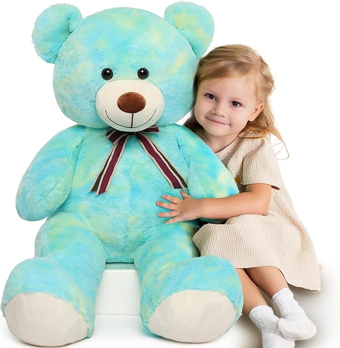Tezituor Big Blue Teddy Bear Stuffed Animal,40 inch Giant Bear Plush Toys for Adult & Kids Boys Girls,Rainbow Jumbo Bears Plushie Gifts for Baby Shower Party,Valentine,Christmas,Birthday