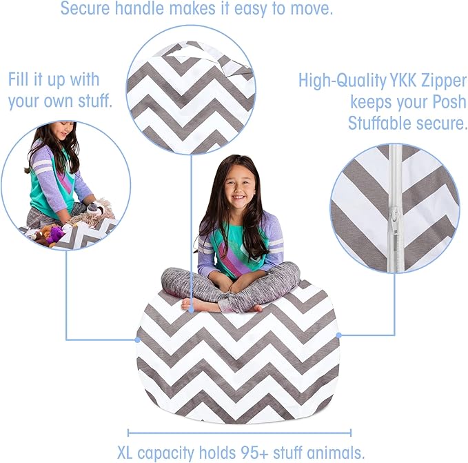 Posh Creations Stuffable Kids Stuffed Animal Storage Bean Bag Chair Cover - Childrens Toy Organizer, X-Large-48 - Canvas Robots on White