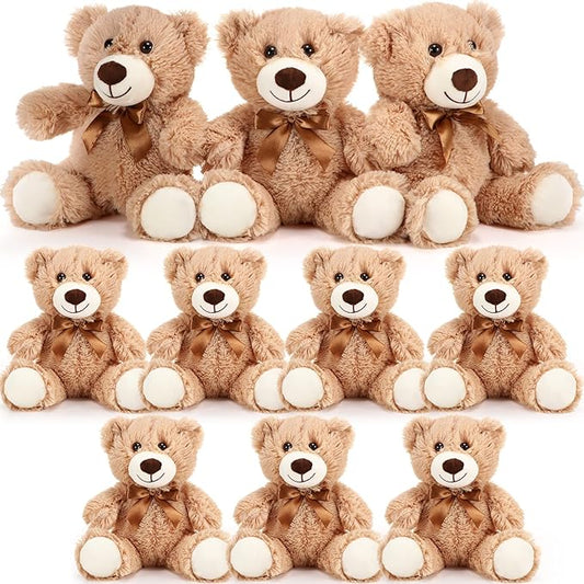 Skylety 10 Pcs Bears Bulk Stuffed Animal Plush Toys 10-14 Inches Birthday Party Favors(Light Brown)