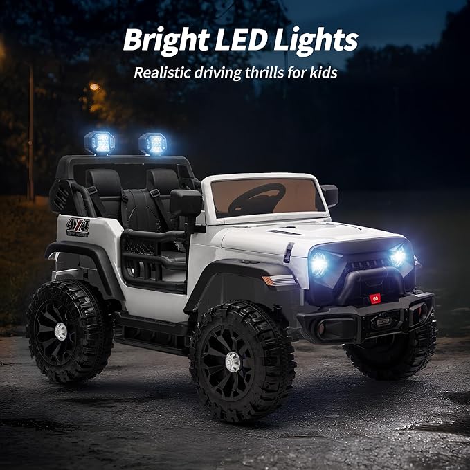 2 Seater Ride on Car Toy, 24V 4WD Electric Car for Kids 4-8 with Remote Control, 4x200W Motors, Capacity 150 lb - White
