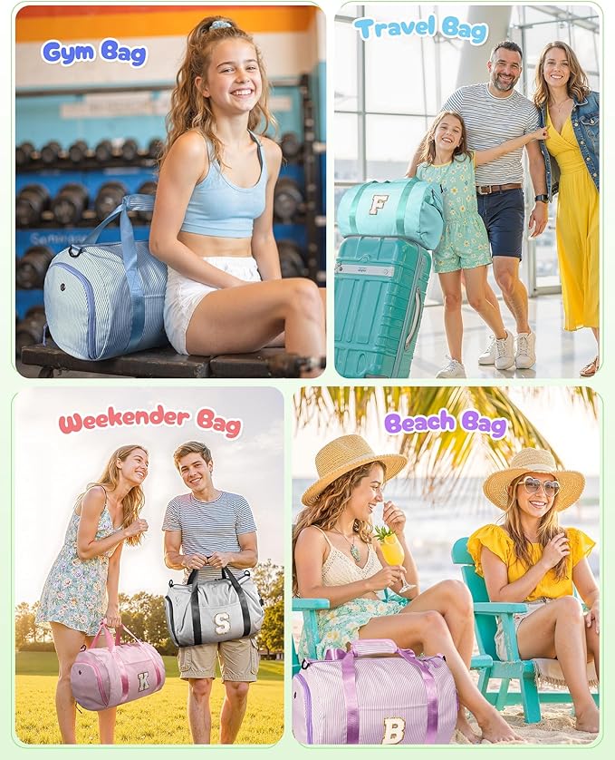 Party Favors for Teenager, Girls Travel Duffle Bag, Kids Initial Overnight Bags with Shoe Compartment, Personalized Weekend Bag with Makeup Pouch, Dorm Room Essentials (Letter I)