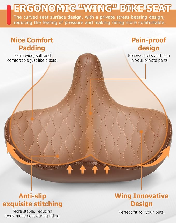 Wide Bicycle Seats for Comfort Men & Women, Oversized & Extra Soft Padded Bike Seat Cushion, Comfortable Large Bike Saddle for Ebike, Mountain Bike, Beach Cruiser, Stationary Exercise Bike