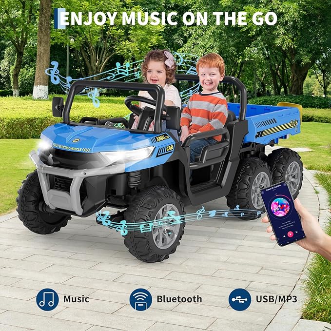 24V 2 Seater Ride On Dump Truck for Big Kids - Electric Ride On Car with Auto-Lifting Bed, 4x75W Motors, Parent Remote Control & 6 Wheels - 110 LBS Capacity, 5 MPH Kids Truck Toy (Blue)