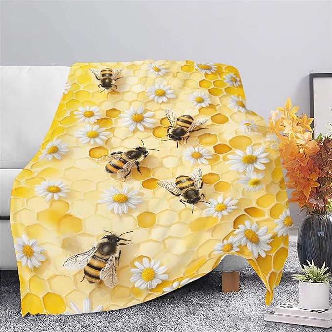 Bee Blanket Honey Bee Throw Blanket Gifts for Girls Women Kids Boys Adults Men Super Soft Cozy Plush Fluffy Fuzzy Fleece Blanket Home Decor 50''X60''
